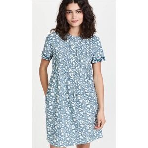Faherty Gemima Dress Indigo Echo Floral Print Linen Blend Shirt Dress Size S